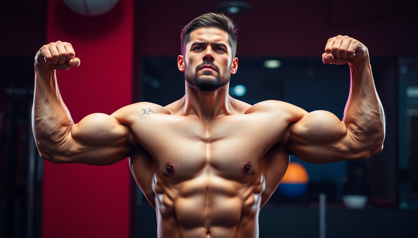 A person lifting weights with vibrant muscle pumps