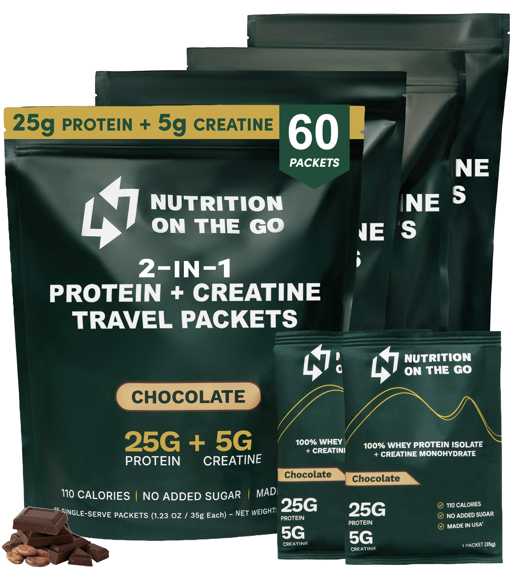 Whey Protein Isolate with Creatine | Single-Serve Packets 60 Packets Chocolate