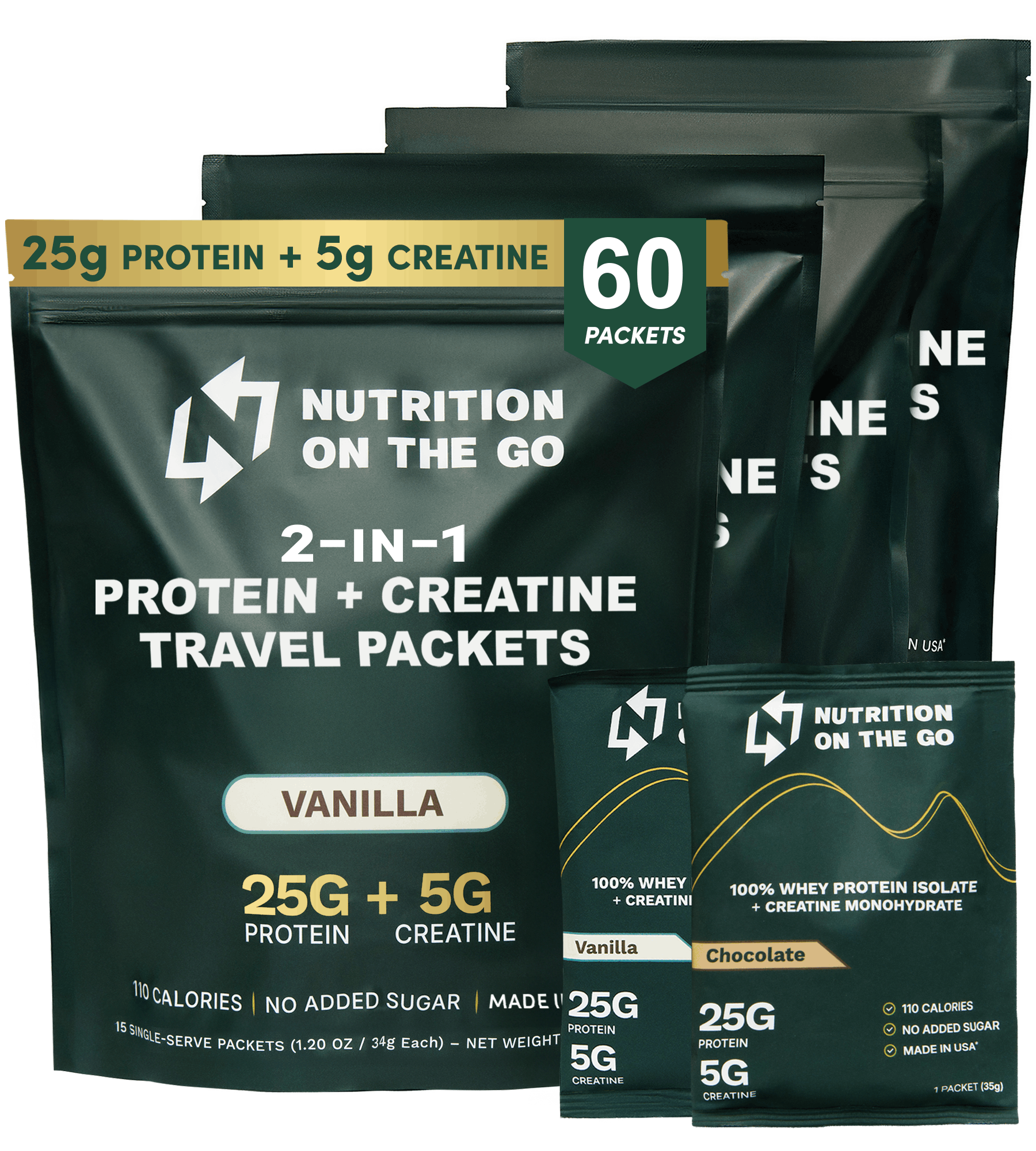Whey Protein Isolate with Creatine | Single-Serve Packets 60 Packets Variety Pack