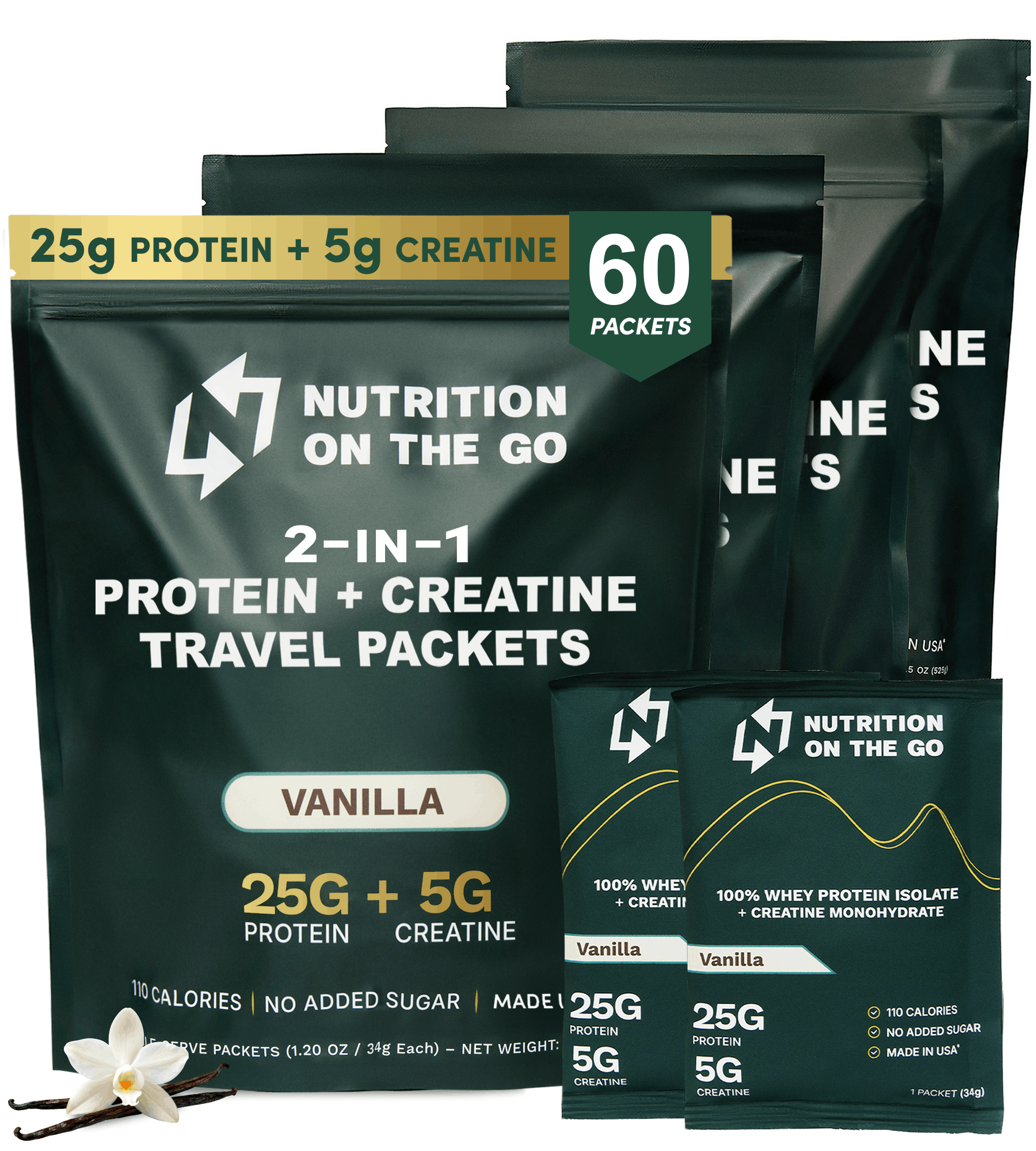 Whey Protein Isolate with Creatine | Single-Serve Packets 60 Packets Vanilla