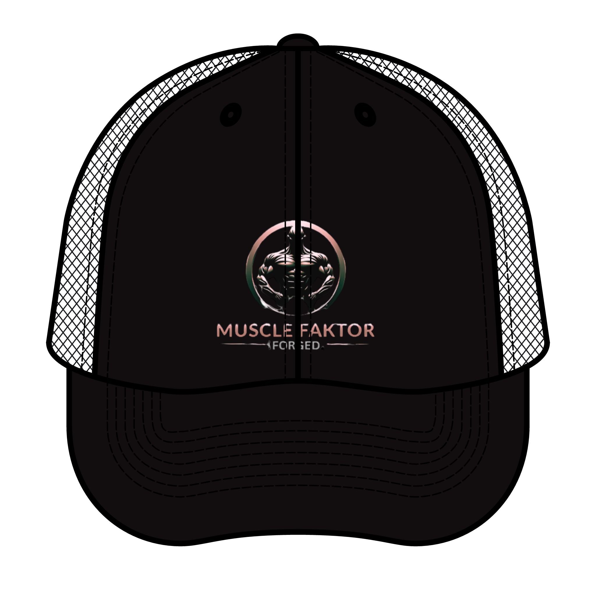 Muscle Faktor Retro Trucker Hat - Stylish Mesh Cap for Workout Enthusiasts Printify