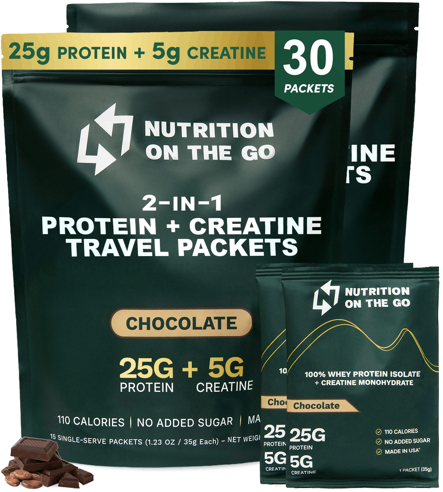 Whey Protein Isolate with Creatine | Single-Serve Packets 30 Packets Chocolate