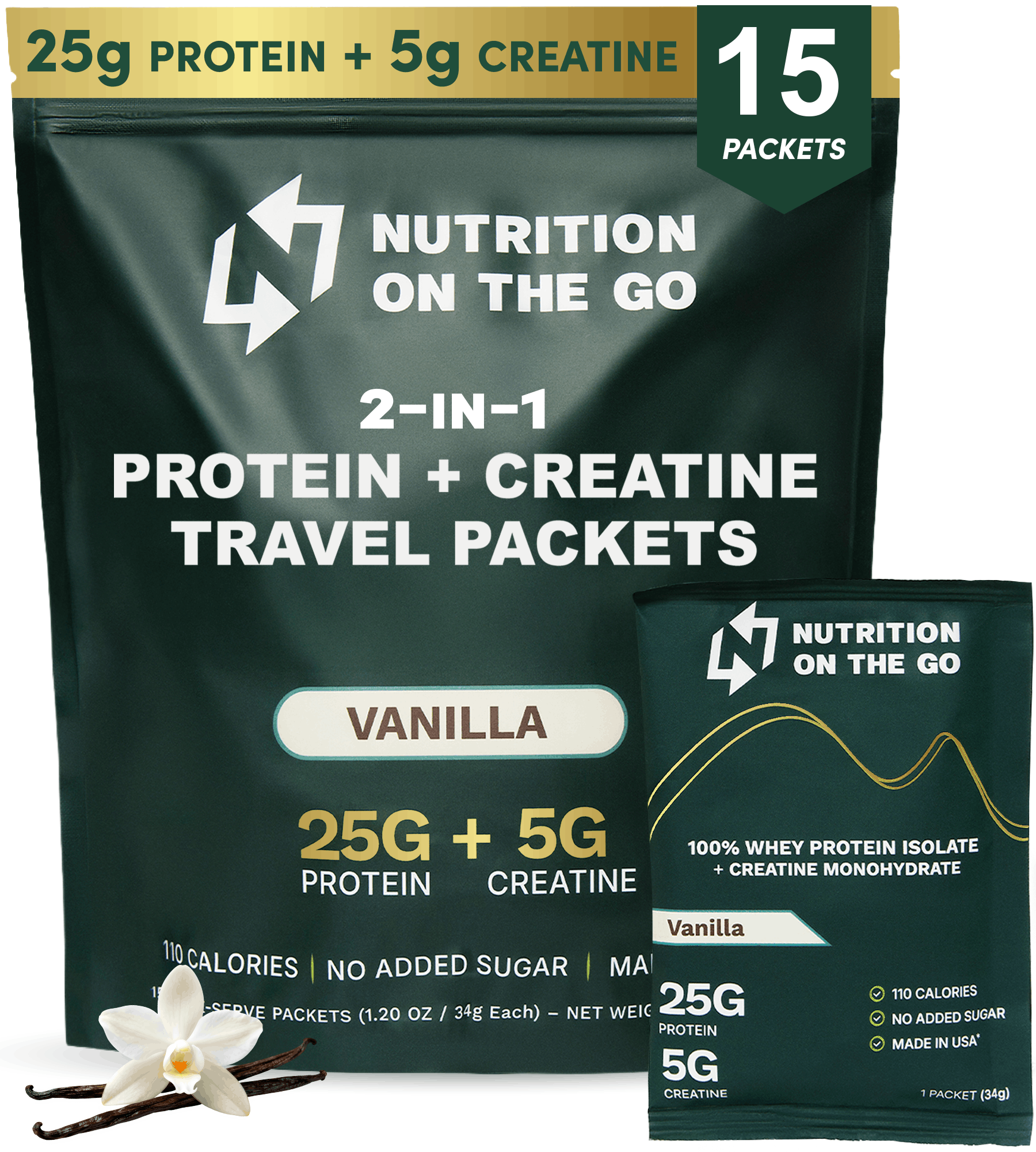 Whey Protein Isolate with Creatine | Single-Serve Packets 15 Packets Vanilla