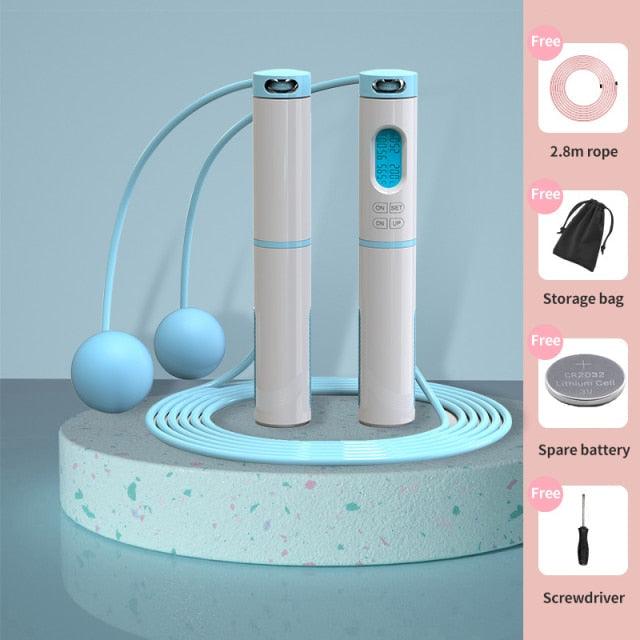 Electronic Jump Ropes Smart Digital Wireless Skipping Rope Fitness Body Building Training Rope With Counter Calorie Dual-Use Fitness Exercise Speed Skipping Rope Wireless Ball Rope Suitable For Indoor And Outdoor Sports Adult Men Blue