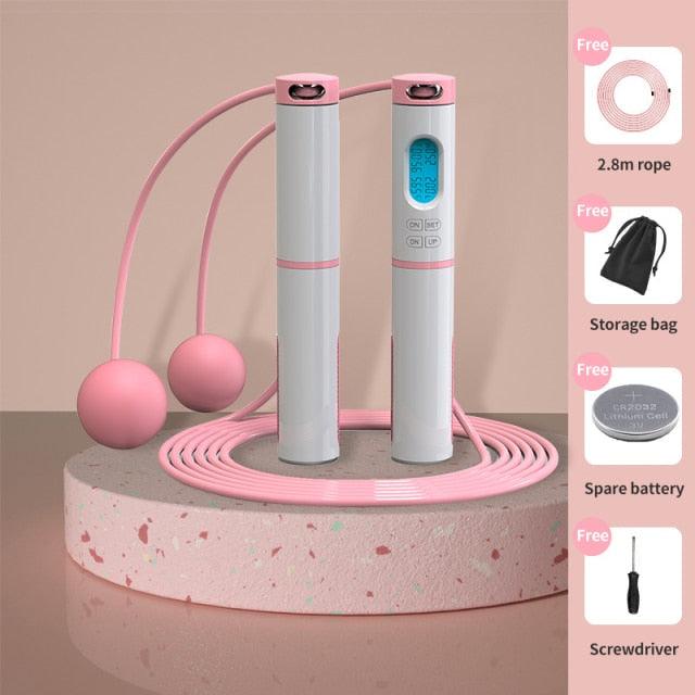Electronic Jump Ropes Smart Digital Wireless Skipping Rope Fitness Body Building Training Rope With Counter Calorie Dual-Use Fitness Exercise Speed Skipping Rope Wireless Ball Rope Suitable For Indoor And Outdoor Sports Adult Men Pink light
