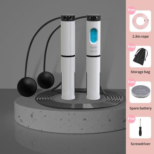 Electronic Jump Ropes Smart Digital Wireless Skipping Rope Fitness Body Building Training Rope With Counter Calorie Dual-Use Fitness Exercise Speed Skipping Rope Wireless Ball Rope Suitable For Indoor And Outdoor Sports Adult Men Black Mist