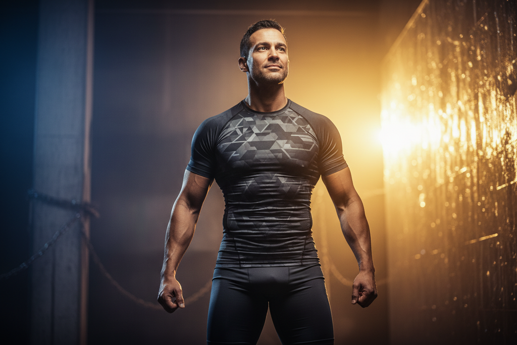 Generate an image of a person who was poor and down, but now believes in himself; he reinvented his life and became something more. Make it look professional and cinematic.