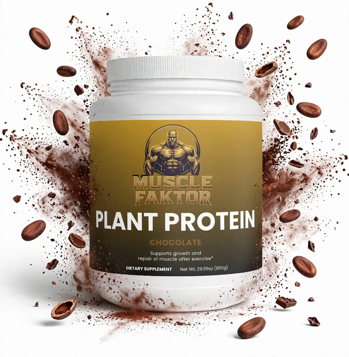 Muscle Faktor Chocolate Plant Protein Powder, 850 g