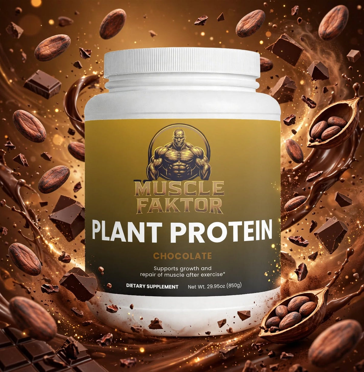 Muscle Faktor Chocolate Plant Protein Powder, 850 g