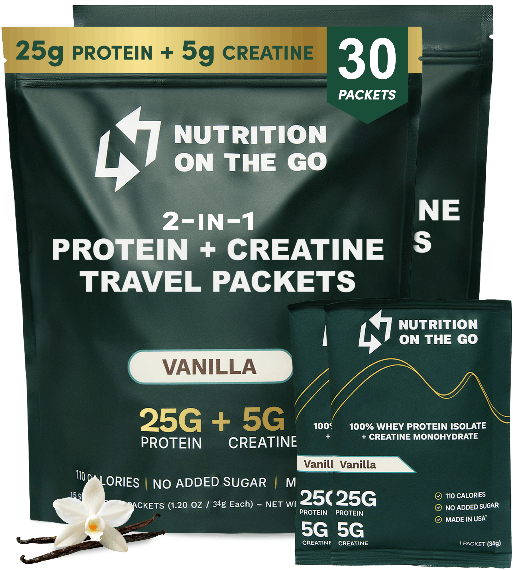 Whey Protein Isolate with Creatine | Single-Serve Packets 30 Packets Vanilla